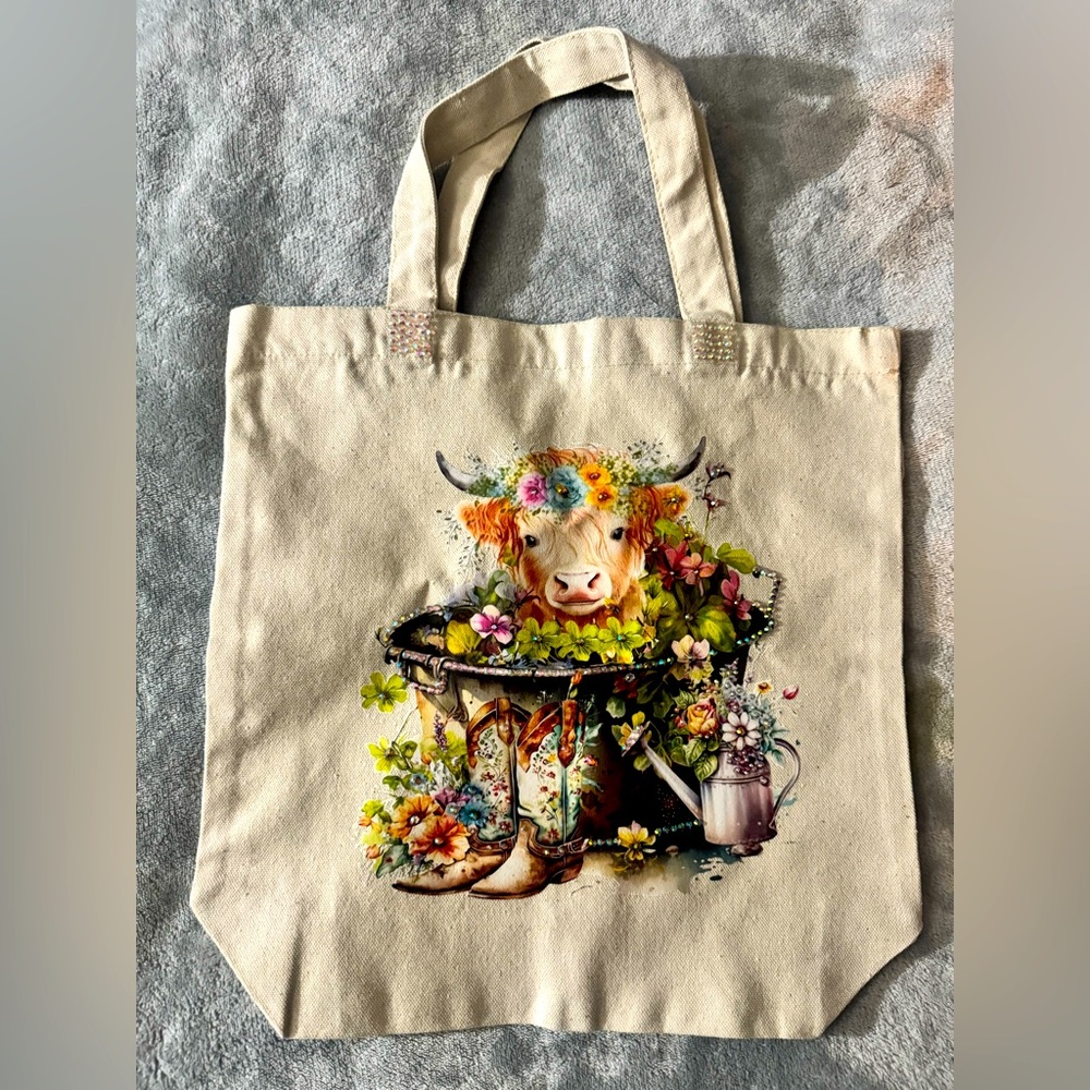 Khaki canvas tote bag 13.5 x 3.5